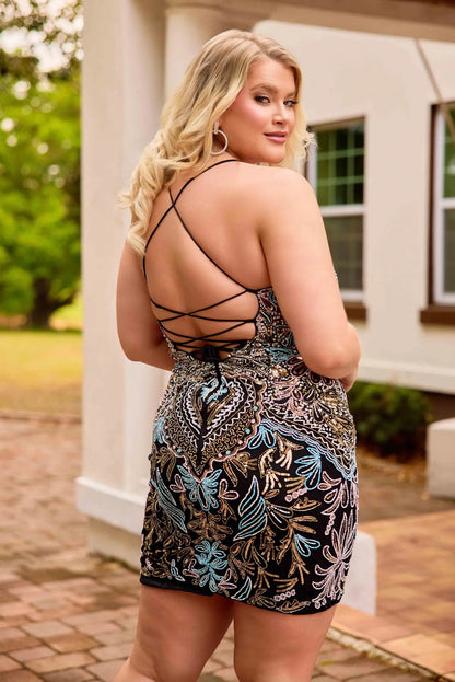 Elevate your special occasion with the Primavera Couture 14090, a plus-size short homecoming dress designed to impress. Featuring intricate beadwork and a flattering corset silhouette, this cocktail gown offers a sophisticated scoop neckline that enhances elegance and comfort. Perfect for making a memorable entrance, it combines style and confidence in one stunning piece.

Sizes: 14-24

Colors: Black, Ivory, Orchid