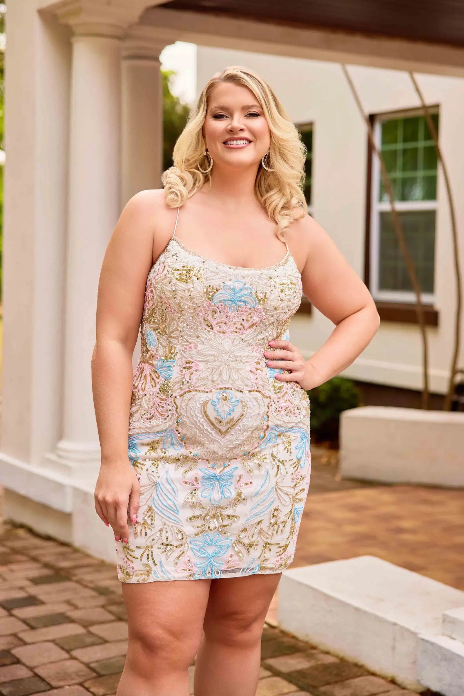 Primavera Couture 14090 Plus Size Beaded Short Homecoming Dress Corset Scoop Neck Cocktail Gown 18 / Ivory Primavera Couture 14090 Plus Size Beaded Short Homecoming Dress Corset Scoop Neck Cocktail Gown 18 / Ivory