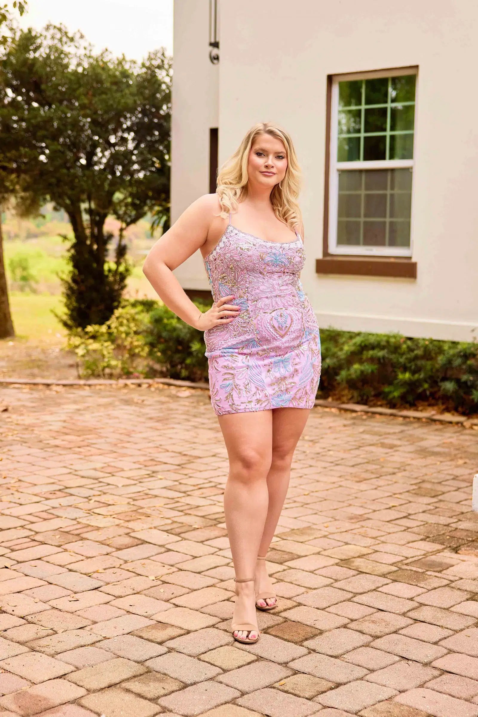 Primavera Couture 14090 Plus Size Beaded Short Homecoming Dress Corset Scoop neck Cocktail Gown 14 / Orchid Primavera Couture 14090 Plus Size Beaded Short Homecoming Dress Corset Scoop neck Cocktail Gown 14 / Orchid
