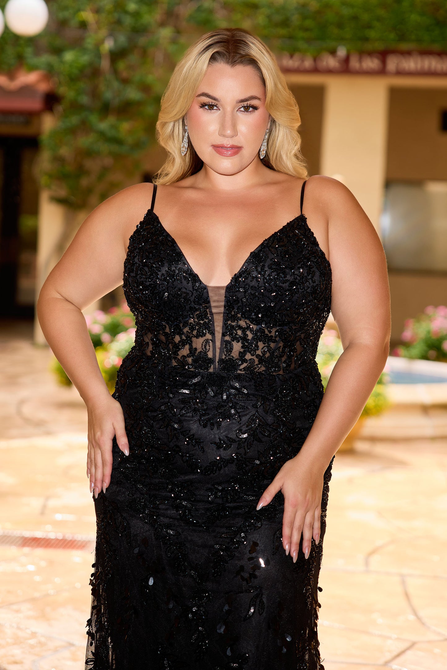 Primavera Couture 14106 Plus Sized Prom Dress V Neckline Corset Sequins