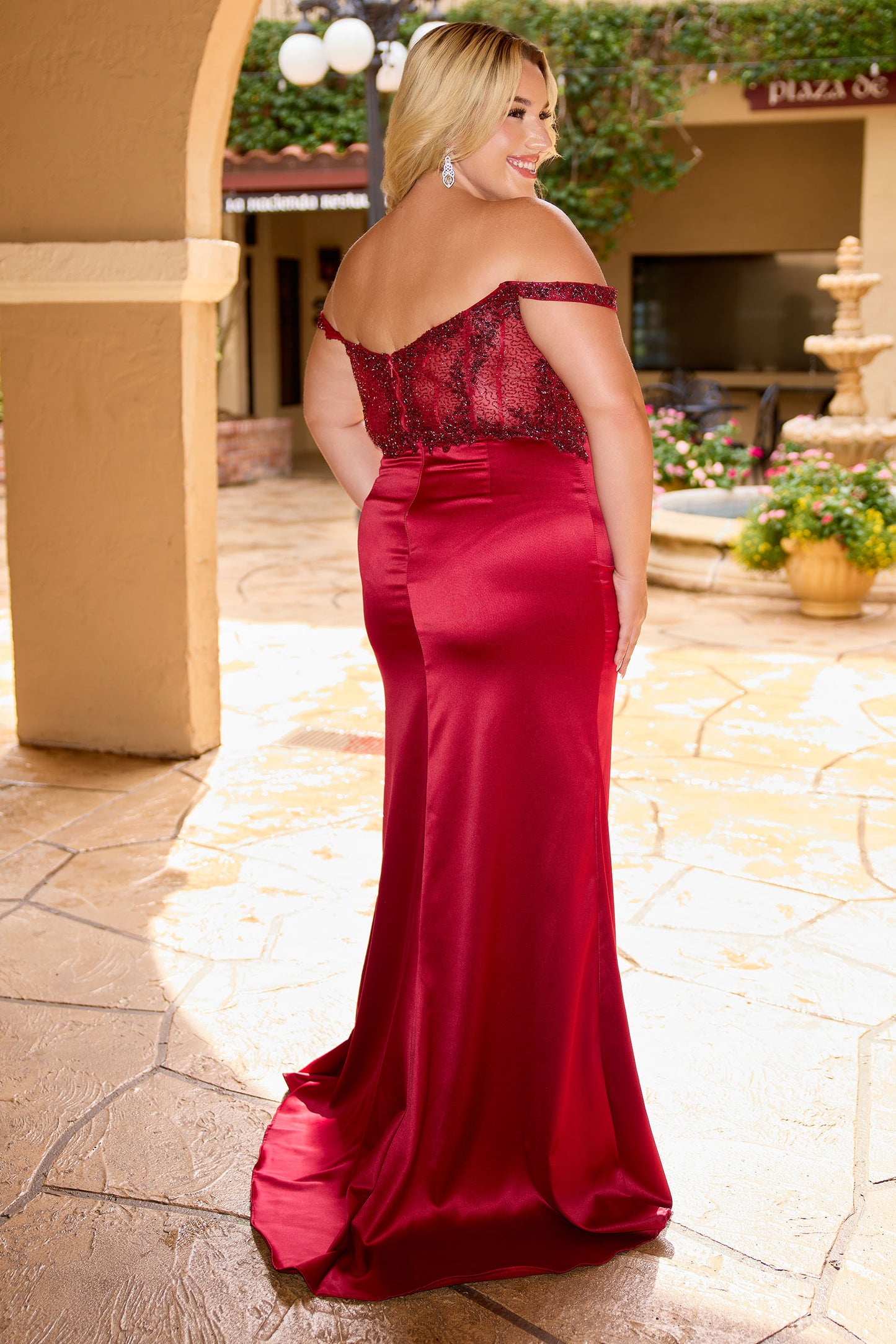 Primavera Couture 14107 Curvy Prom Dress Off the Shoulder Lace Satin