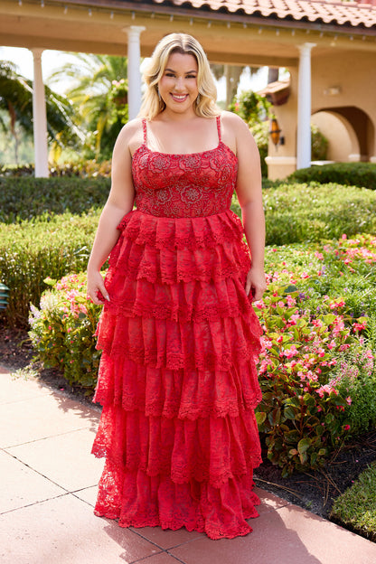 red and pink lace dress Lace & Beads ruffle midaxi tulle dress in red and pink floral