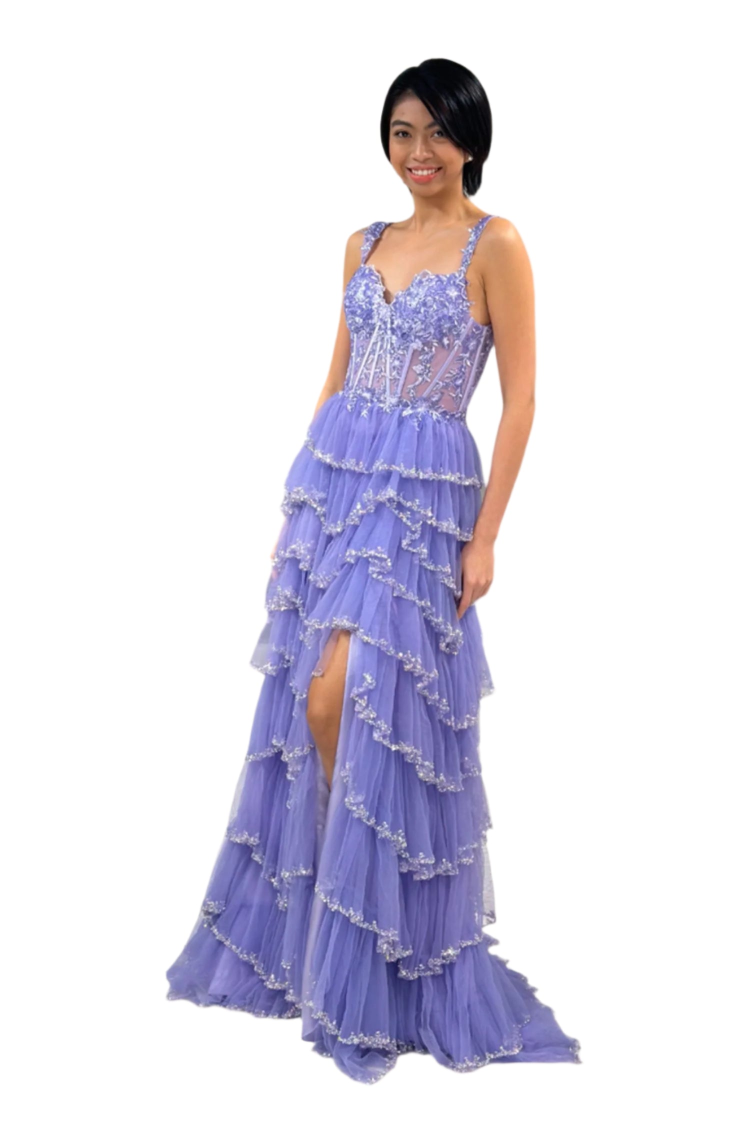 Off Shoulder Tiered A-Line Slit Gown by Lucci Lu 1432