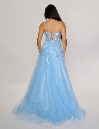 Nina Canacci 1587 Sheer Corset Prom Dress A Line Sequin Scoop neck formal ballgown