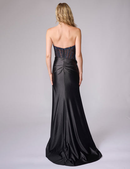 Nina Canacci 1605 Size 8 BLACK Crystal Corset Prom Dress Jersey