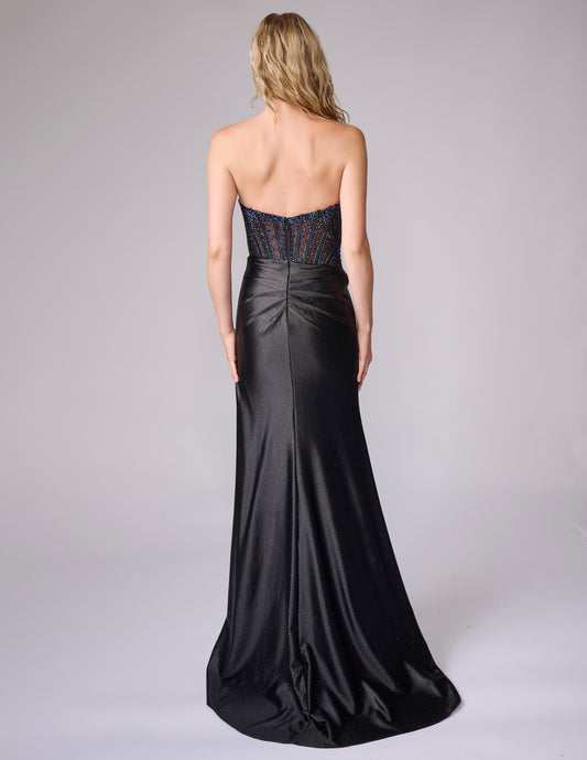 Nina Canacci 1605 Size 8 BLACK Crystal Corset Prom Dress Jersey