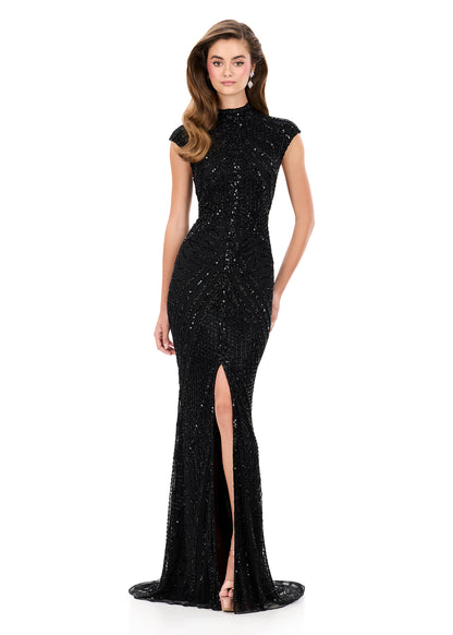 Ashley Lauren 1624 Cap Sleeve Beaded Evening Gown