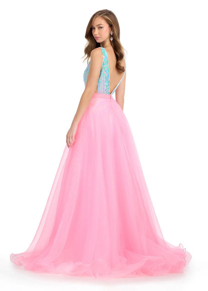 Ashley Lauren 1740  Long Organza Pageant Overskirt Wire Hem Layered Train Detachable