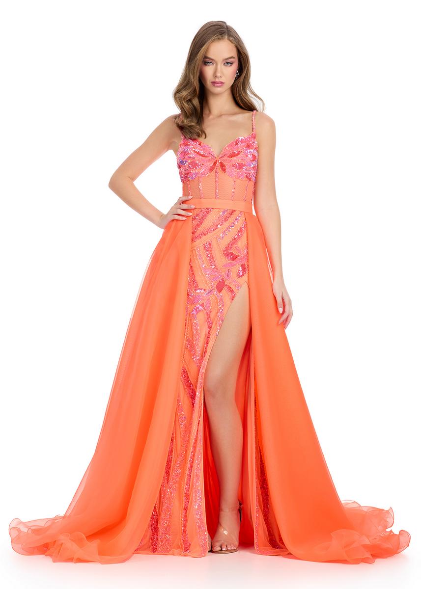 Ashley Lauren 1740  Long Organza Pageant Overskirt Wire Hem Layered Train Detachable