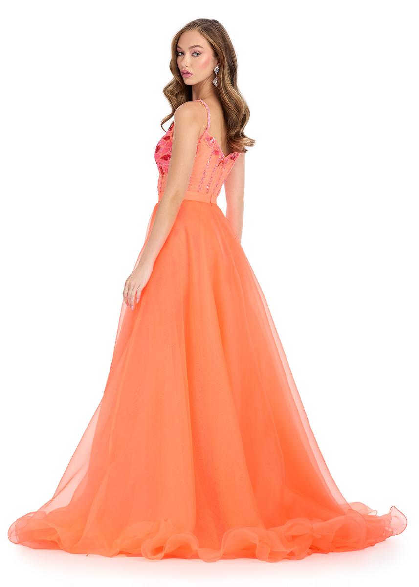 Ashley Lauren 1740  Long Organza Pageant Overskirt Wire Hem Layered Train Detachable