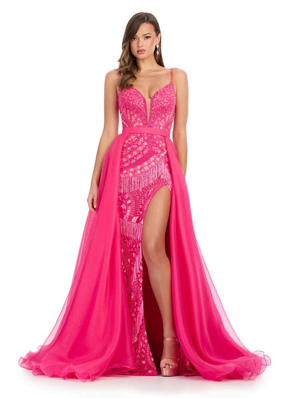 Ashley Lauren 1740  Long Organza Pageant Overskirt Wire Hem Layered Train Detachable