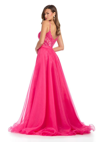 Ashley Lauren 1740  Long Organza Pageant Overskirt Wire Hem Layered Train Detachable