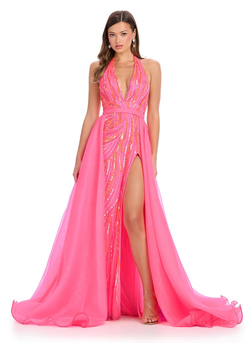 Ashley Lauren 1740  Long Organza Pageant Overskirt Wire Hem Layered Train Detachable