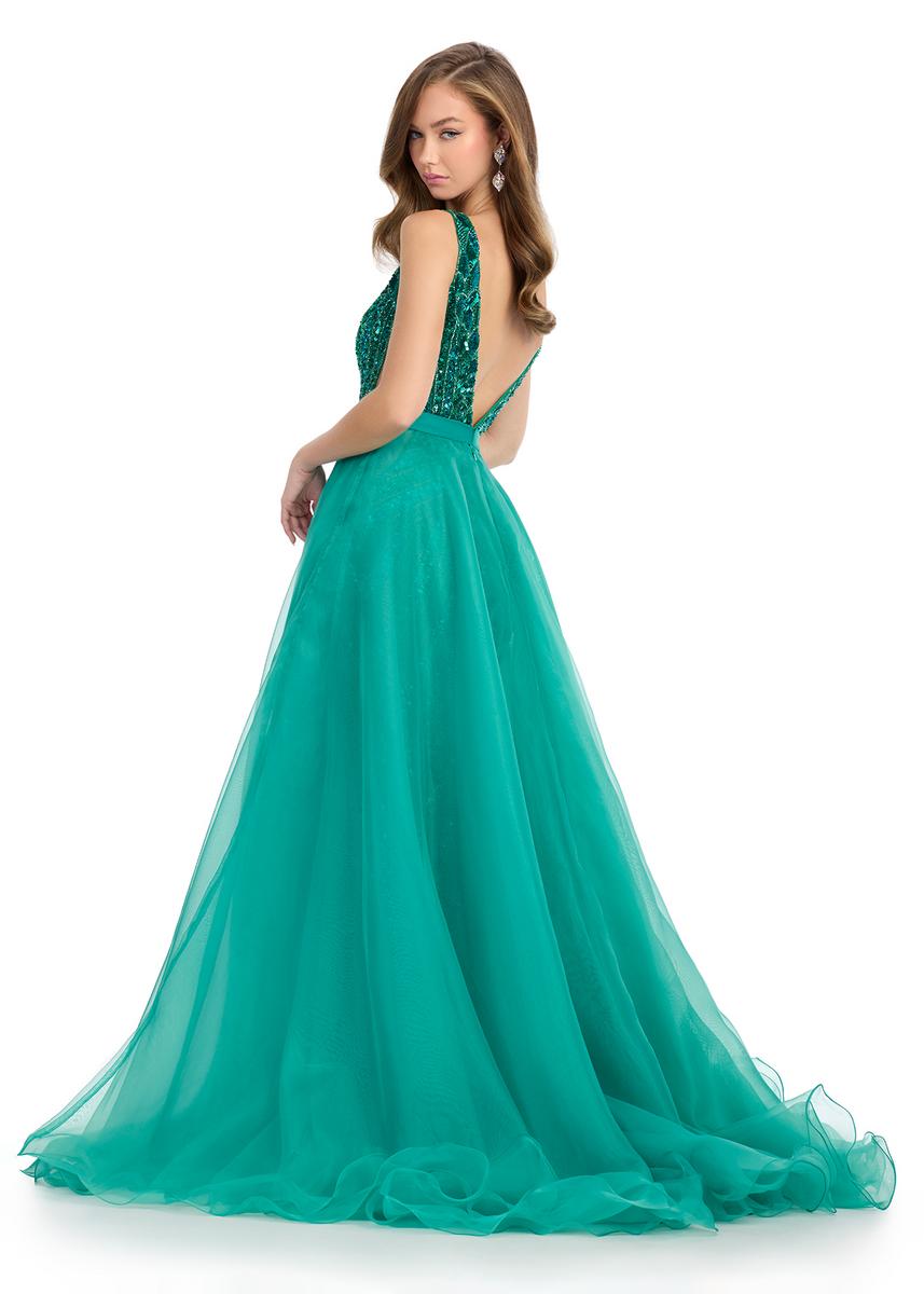 Ashley Lauren 1740  Long Organza Pageant Overskirt Wire Hem Layered Train Detachable