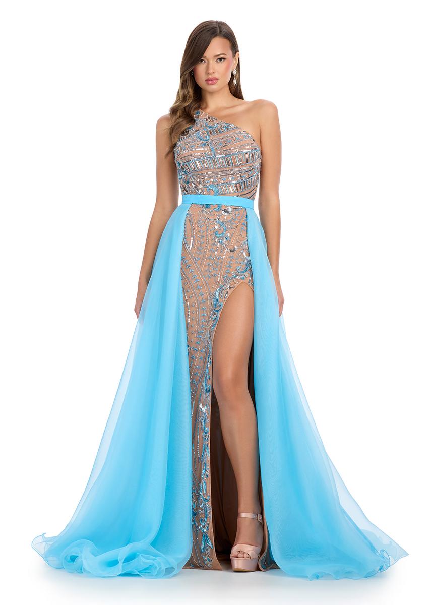 Ashley Lauren 1740  Long Organza Pageant Overskirt Wire Hem Layered Train Detachable