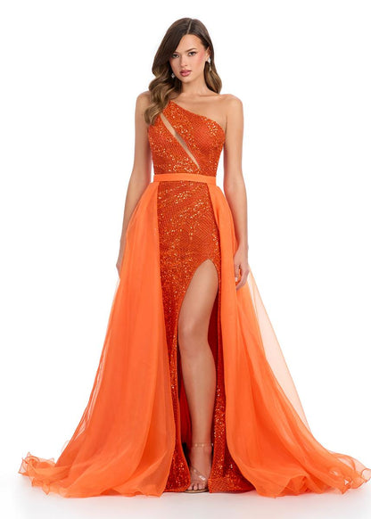 Ashley Lauren 1740  Long Organza Pageant Overskirt Wire Hem Layered Train Detachable