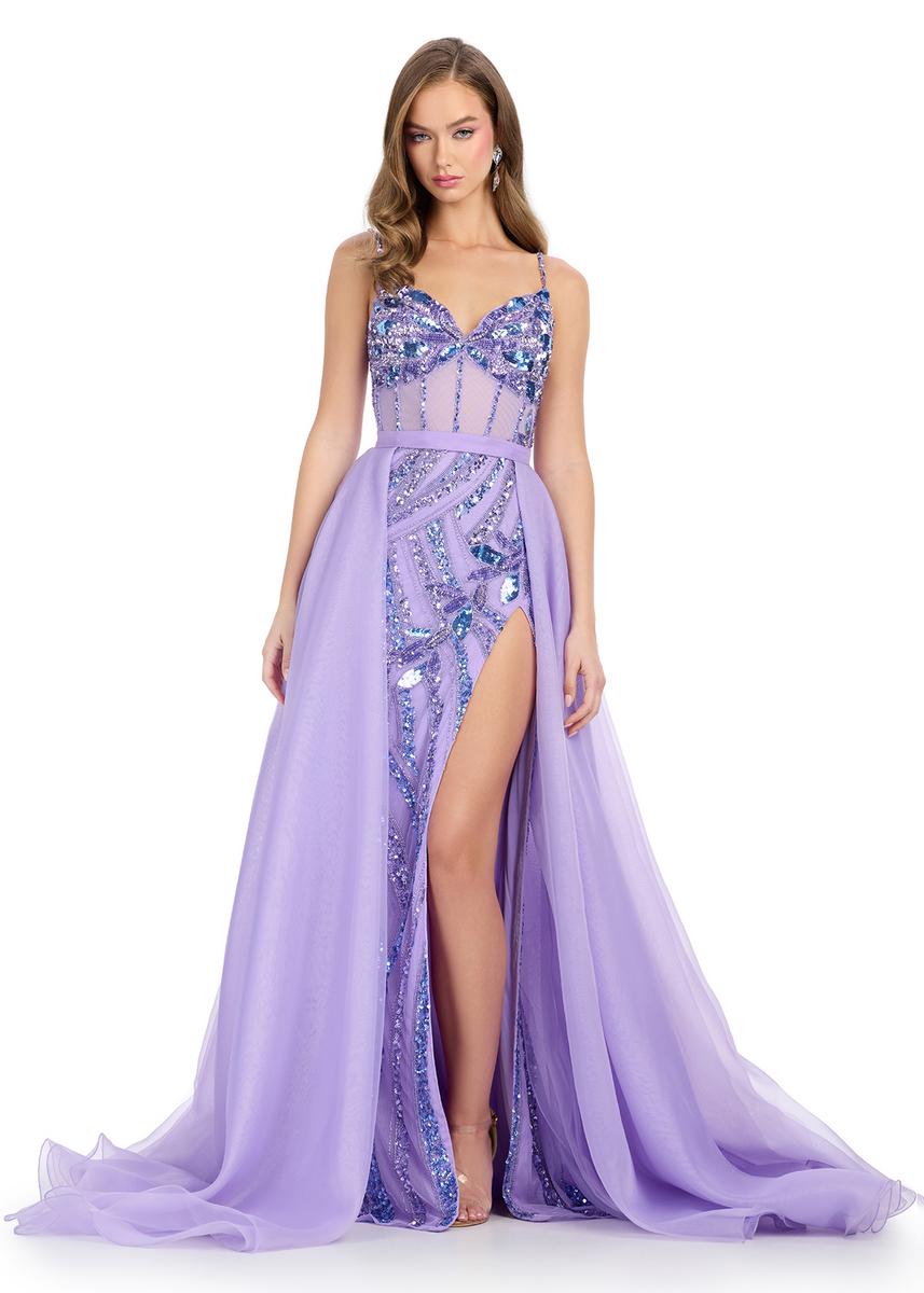 Ashley Lauren 1740  Long Organza Pageant Overskirt Wire Hem Layered Train Detachable