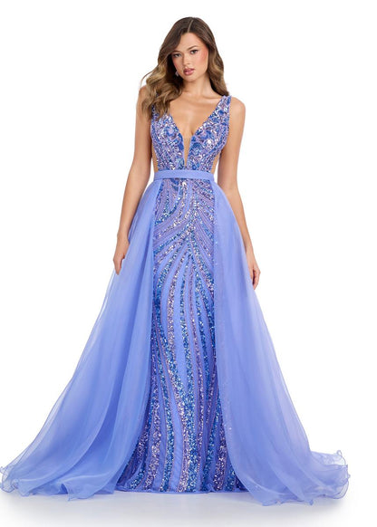 Ashley Lauren 1740  Long Organza Pageant Overskirt Wire Hem Layered Train Detachable