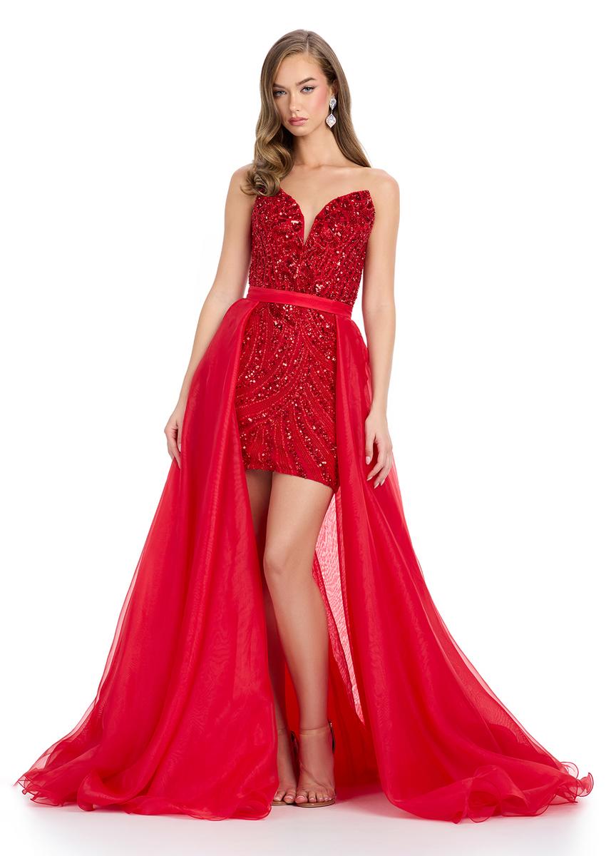 Ashley Lauren 1740  Long Organza Pageant Overskirt Wire Hem Layered Train Detachable