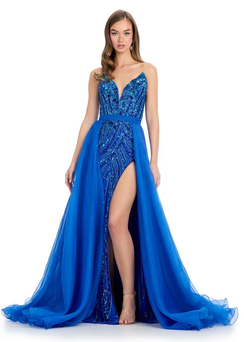 Ashley Lauren 1740  Long Organza Pageant Overskirt Wire Hem Layered Train Detachable
