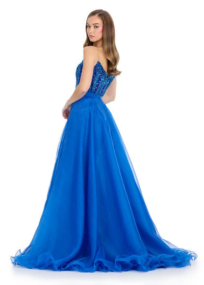 Ashley Lauren 1740  Long Organza Pageant Overskirt Wire Hem Layered Train Detachable