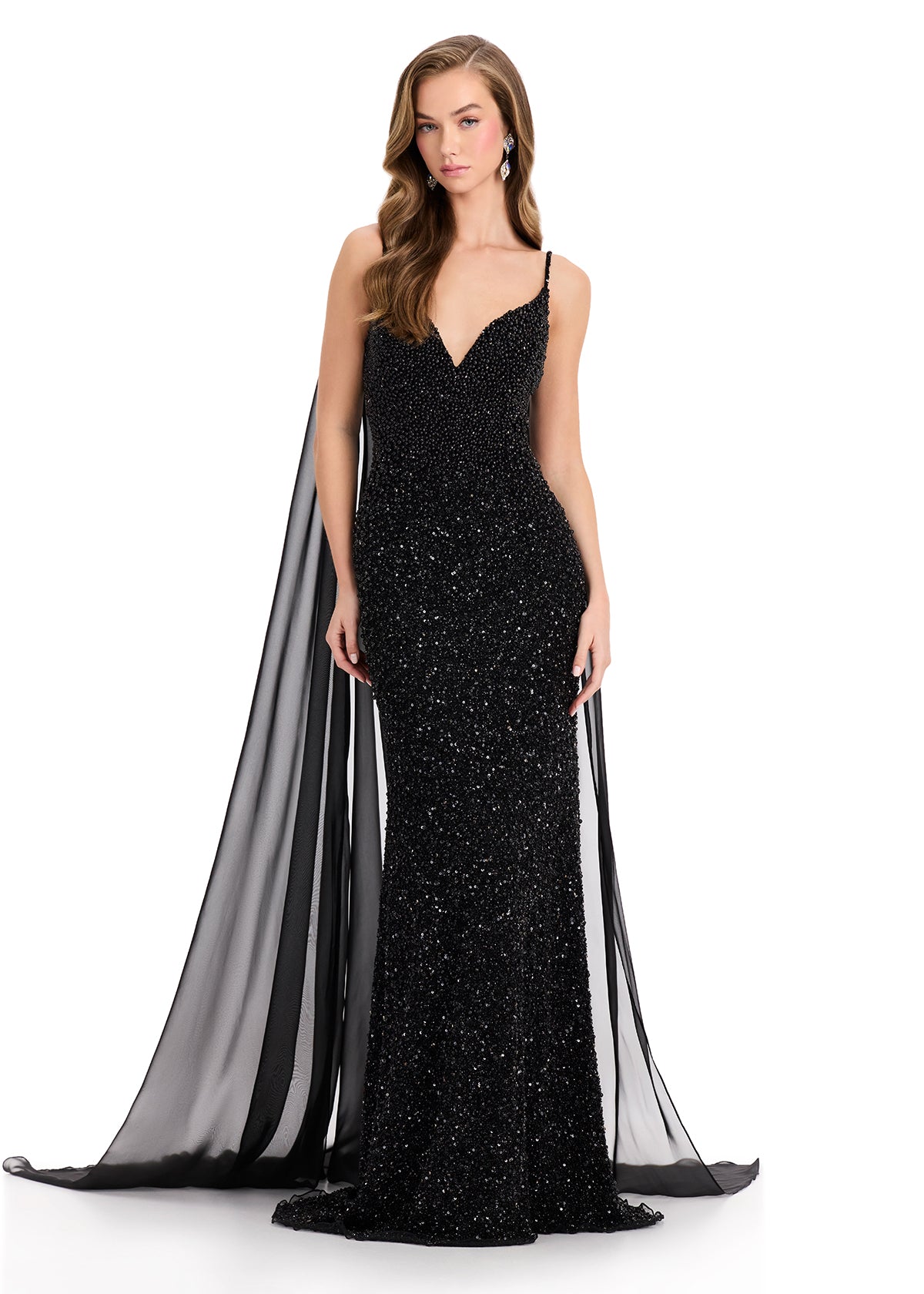 ASHLEYlauren 1868 flowy chiffon cape pageant wear