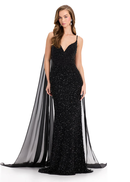 ASHLEYlauren 1868 flowy chiffon cape pageant wear