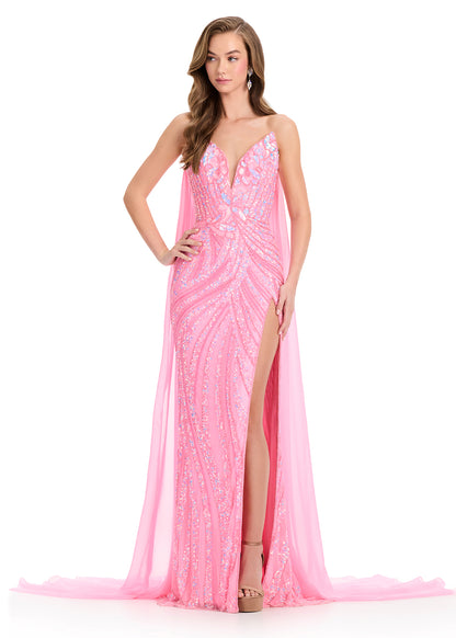 ASHLEYlauren 1868 flowy chiffon cape pageant wear