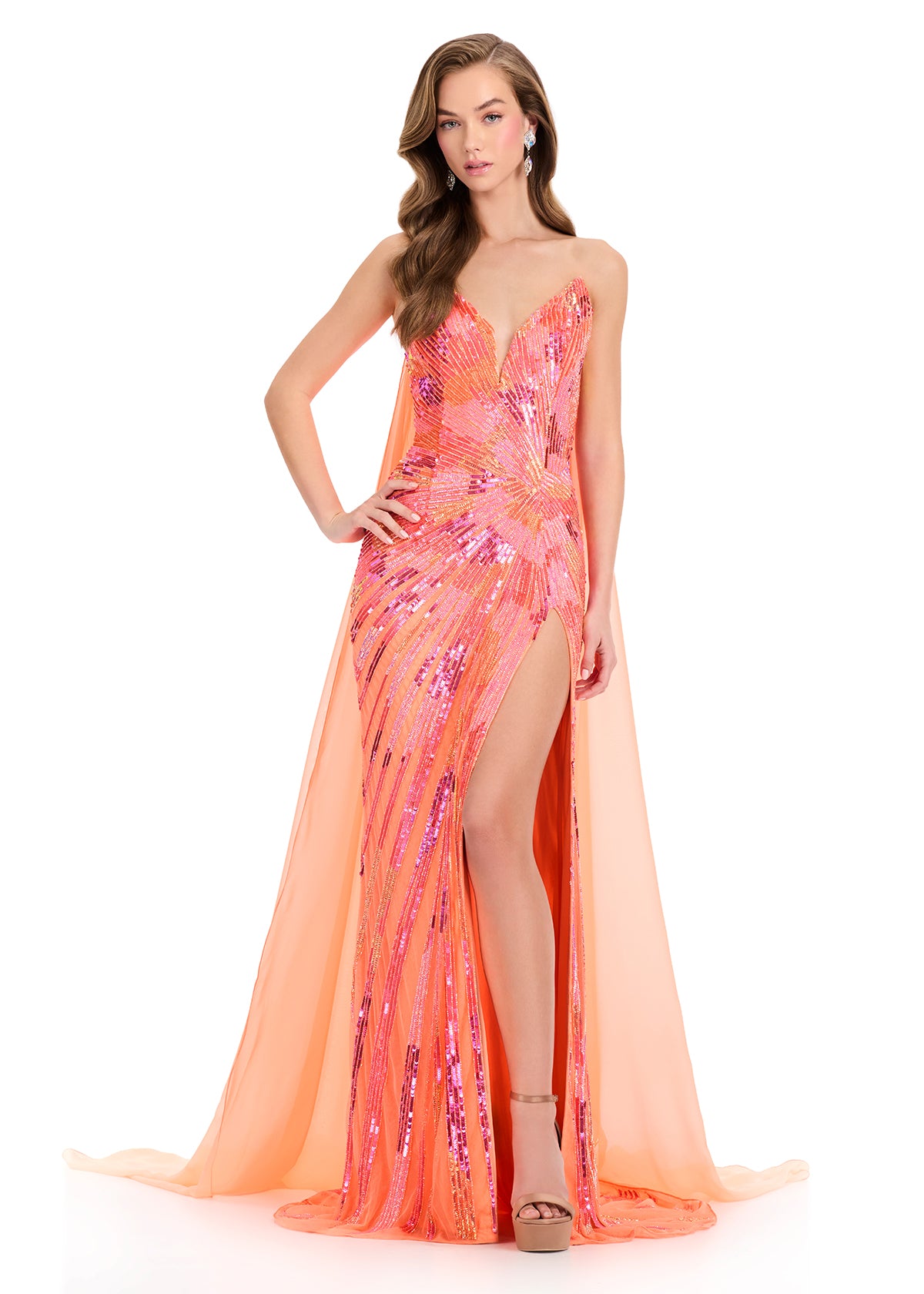 ASHLEYlauren 1868 flowy chiffon cape pageant wear