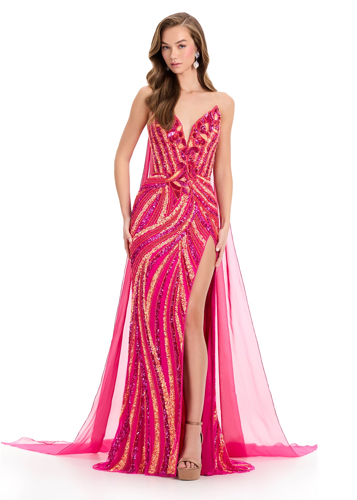 ASHLEYlauren 1868 flowy chiffon cape pageant wear – Glass Slipper