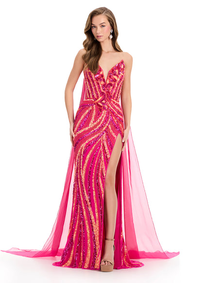 ASHLEYlauren 1868 flowy chiffon cape pageant wear