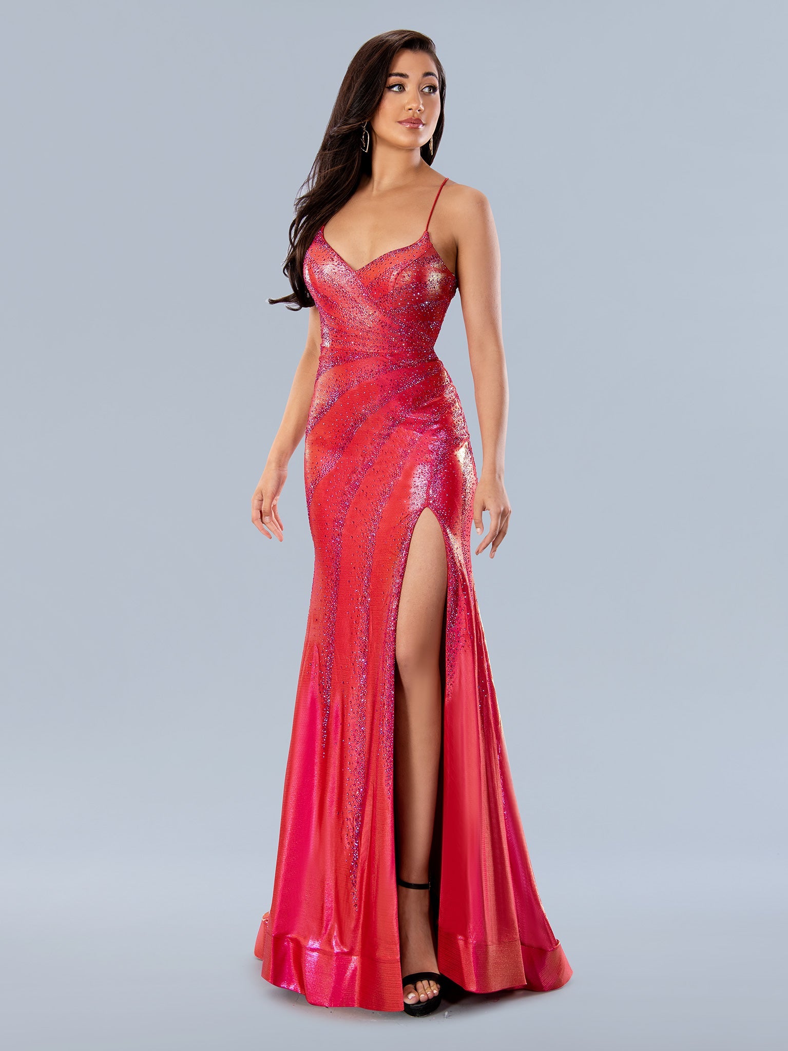 Stella Couture 24149 Size 8 RED Metallic Prom Dress Pageant