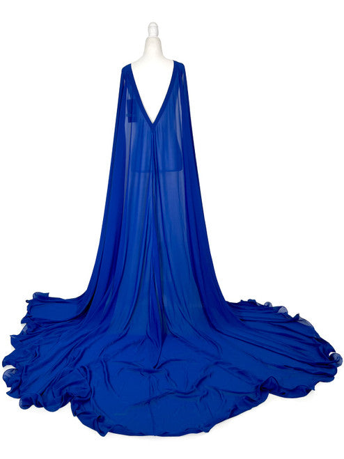 Enhance your formal wear with the Marc Defang 2012 Long Adult 4 Panel Chiffon Cape. This detachable accessory adds elegance and versatility with its delicate chiffon fabric and 4 panel design. Perfect for pageants and formal events, it's a must-have for any fashion-forward individual.   Ladies ONE SIDE FITS ALL Shoulder V back cape Chiffon Material  total 4 panels 