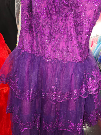 Abby Rose 3311 Size 28 Purple Plus size Homecoming Dress Sequin Layer One Shoulder Corset