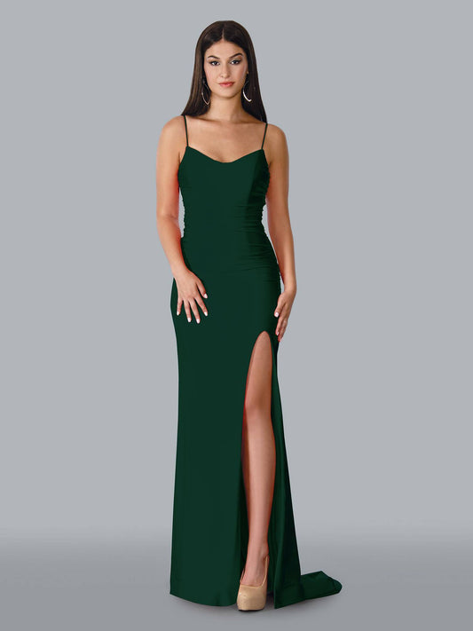 Stella Couture 22037 Long Fitted Ruched Prom Dress Formal Evening Gown Slit backless corset  Available Sizes: 0-16  Available Colors: Hunter Green