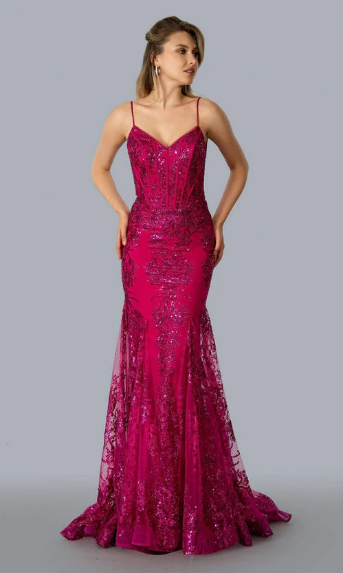Stella Couture 21066 is a stunning V neckline glitter embellished fitted mermaid prom & Pageant Dress. Featuring a corset design bodice with boning and a v neckline. Lush mermaid silhouette with a sweeping train. sheer back. Great for Prom & Pageant  Available Size: 0-18  Available Color: Black, Blue, Emerald Green, Fuchsia, Gold, Lilac, Lipstick Navy, Pink, Royal, Silver
