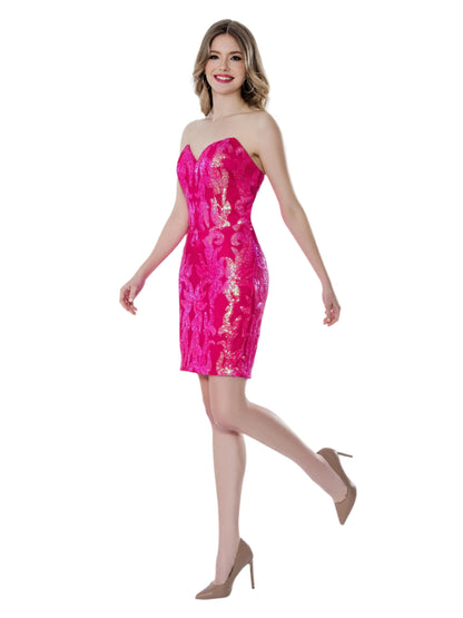 This Stella Couture 24701 dress will make a statement at any homecoming or cocktail event. The fuchsia color is eye-catching and the fitted sequin design adds a touch of glamour. With a strapless neckline, it's both stylish and comfortable. Perfect for those who want to stand out from the crowd.

Sizes: 0, 2

Colors: Fuchsia