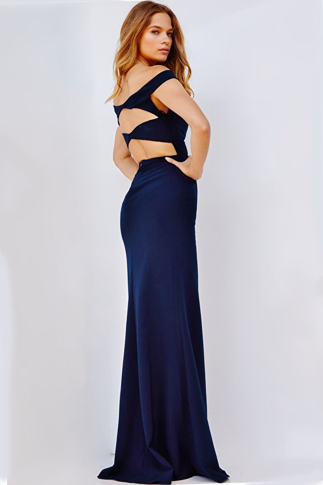 Jovani 22345 High Slit Off The Shoulder Front And Back Cut Outs Prom Dress. Look no further than the Jovani 22345 dress for your next formal event - featuring a high slit, off the shoulder cut, and intricate front & back cut outs - this statement piece is sure to make heads turn! Crafted with high quality fabrics, the elegant silhouette is designed to flatter your curves