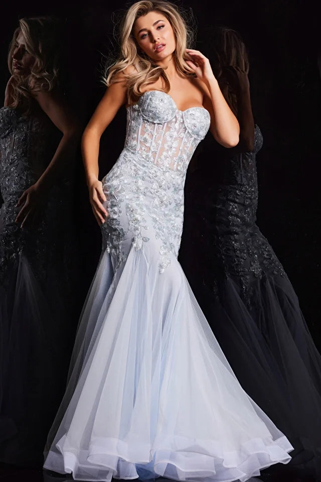 Jovani 22924 Long Prom Dress Mermaid Beaded Corset Strapless Sweetheart Neckline Formal Pageant Gown