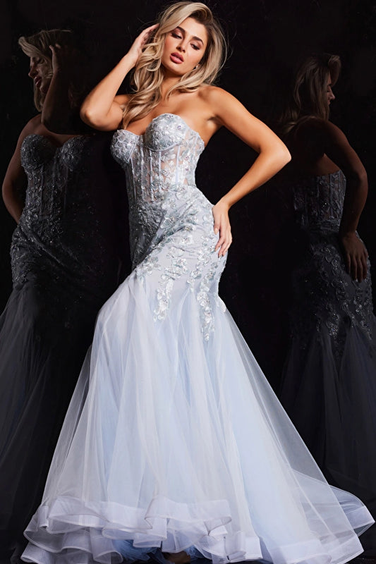 Jovani 22924 Long Prom Dress Mermaid Beaded Corset Strapless Sweetheart Neckline Formal Pageant Gown