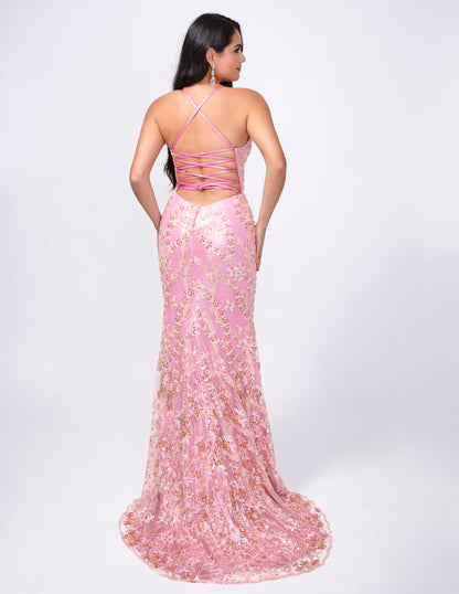 Nina Canacci 2380 Size 10 Maroon Prom Dress Metallic Backless Corset
