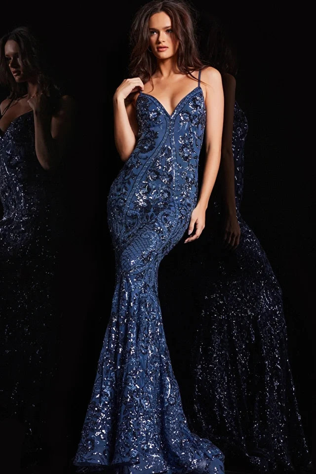 The Jovani 23839 prom dress is a stunning choice from the formal collection, designed to make a dramatic and unforgettable statement at any special occasion. This dress is crafted from stretch tulle, a versatile and comfortable material that adds an element of movement and grace to the gown.