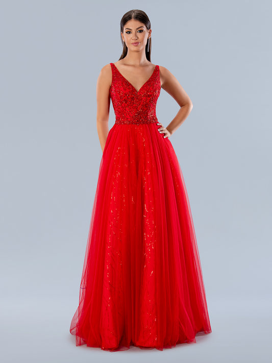 Look your best in this stunning Stella Couture 24150 ballgown. Constructed from sequin tulle, this A-line dress features a beaded bodice for a classic, yet modern look. Perfect for formal events, this couture gown will have everyone envious of your style.  Sizes: 0-24  Colors: Red, Emerald