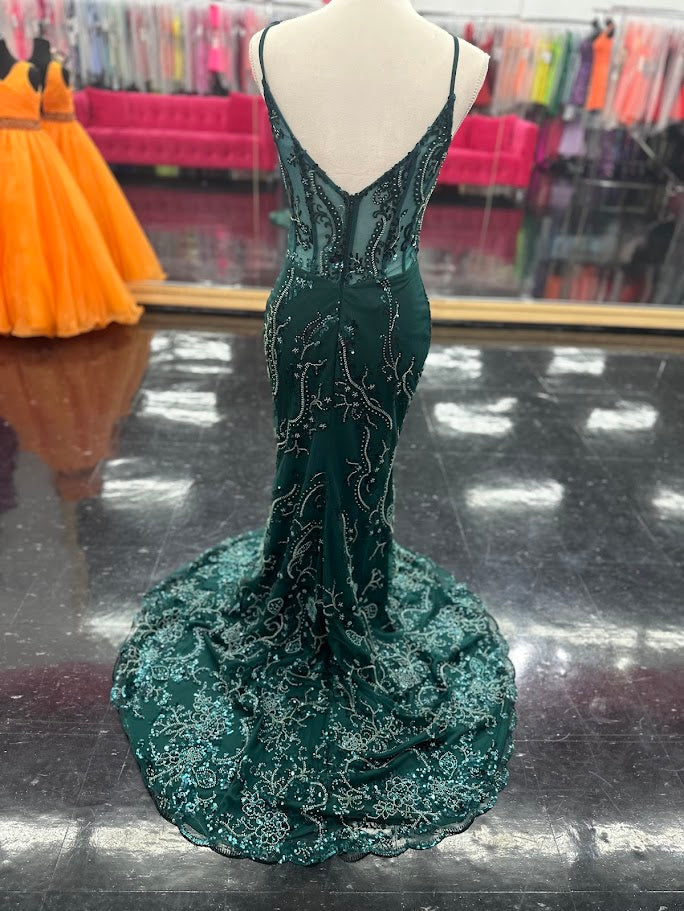 Nina Canacci 2437 Size 4 Black Beaded Sheer Corset Prom Dress Evening Gown Mermaid