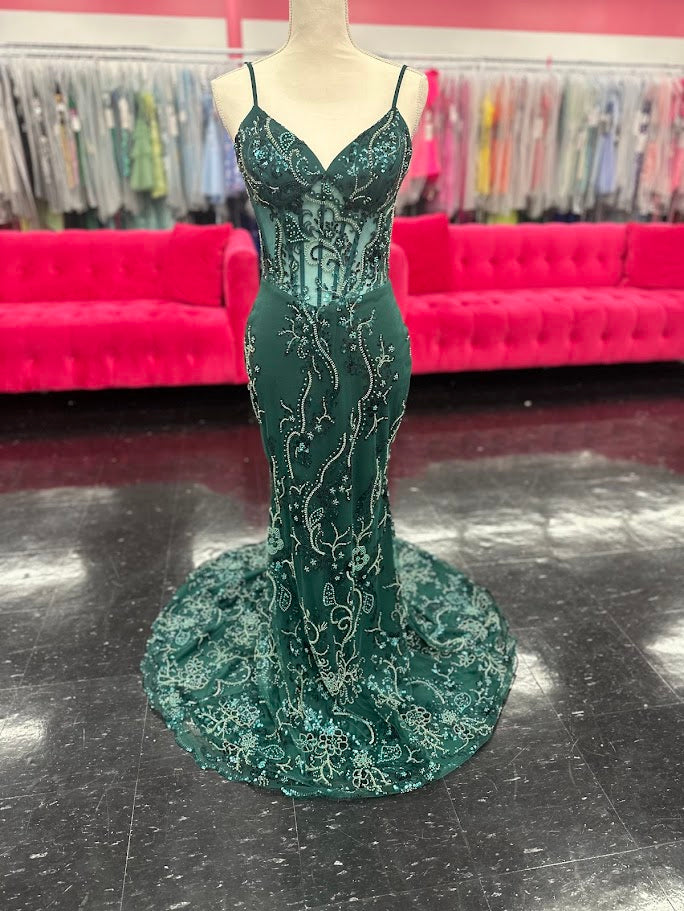 Nina Canacci 2437 Size 4 Black Beaded Sheer Corset Prom Dress Evening Gown Mermaid