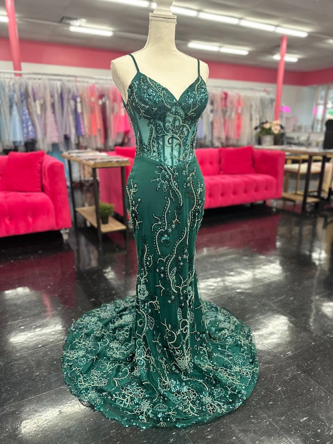 Nina Canacci 2437 Size 4 Black Beaded Sheer Corset Prom Dress Evening Gown Mermaid