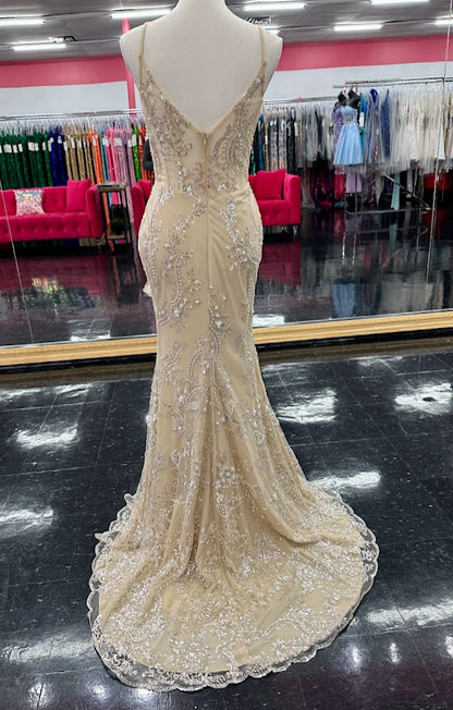 Nina Canacci 2437 Size 4 Nude Beaded Sheer Corset Prom Dress Evening Gown Mermaid