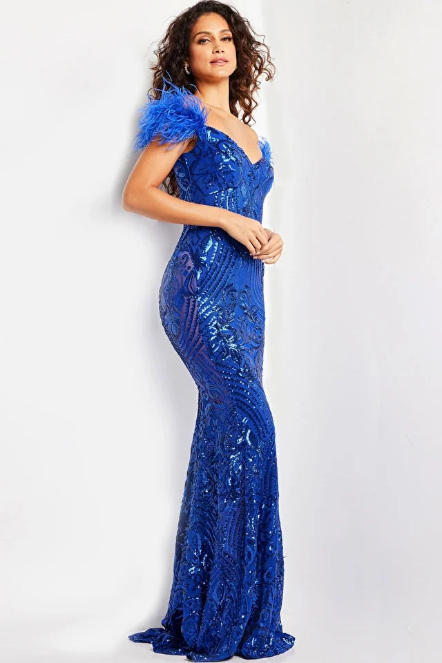 The Jovani 26041 is a striking prom dress from the formal collection, designed to make a glamorous and unforgettable statement at your special event. Crafted from stretch mesh, this dress offers a sleek and modern appearance with a comfortable stretch that ensures a perfect fit. The fabric is adorned with sequin embellishments, adding a touch of opulence and shimmer to your overall look.