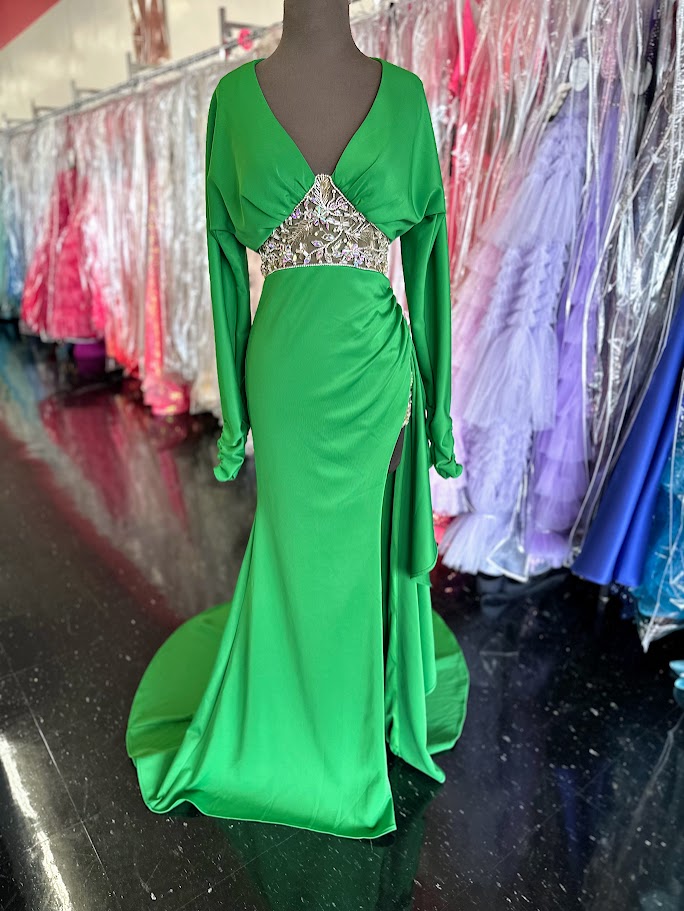 Elevate your evening with the Johnathan Kayne 2685 long sleeve formal gown in a stunning teal hue. This size 4 dress features a high slit that adds a touch of allure, while delicate crystal and sheer beading embellishments create an exquisite, sophisticated shimmer. Perfect for making a graceful statement at any formal event.

Size: 4

Color: Green