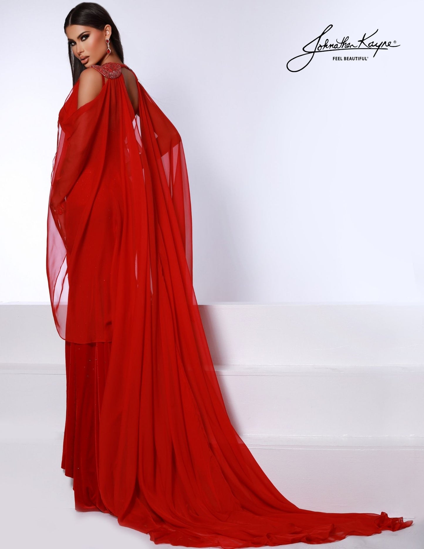 Johnathan Kayne 2729 Luxurious Velvet Evening Gown with Chiffon Cape Dress